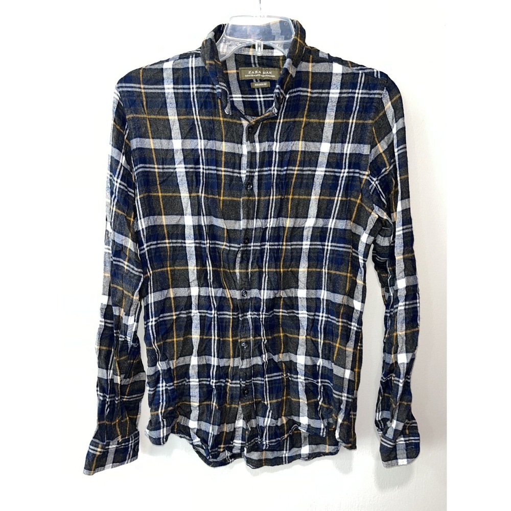 Zara Man Relaxed Fit Plaid Button-Up Shirt. Medium, Plaid